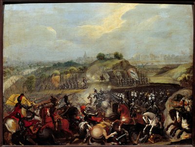 Religiøse kriger: "" Henry IV i slaget ved Ivry den 14/03/1590" Slaget ved Ivry den 14/03/1590 så seieren til den kongelige hæren mot den katolske ligaen. Maximilian av Bethune, hertugen av Sully, kongens minister, ble skadet der. Maleri av Fren av French School