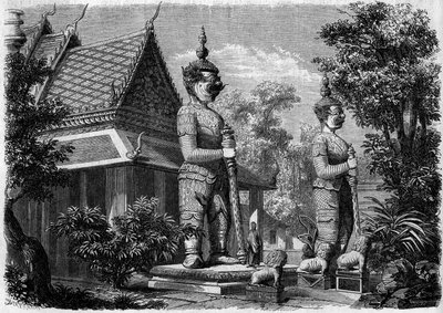 Religious architecture: exterior view of a pagoda in Bangkok (Siam) in 1861. Engraving in “” Le Monde Illustré”” n°223 of 20 July 1861. av French School