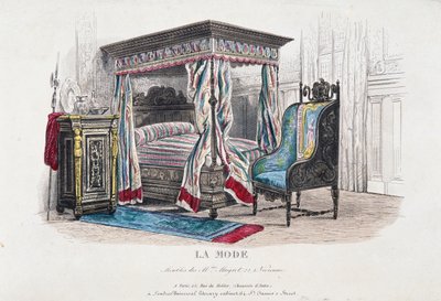 Interiør i renessansestil revidert og tolket i smaken av Napoleon III-tiden, gravering fra magasinet La Mode (Fashion), Frankrike av French School