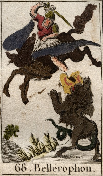 Representasjon av Bellerophon, rir Pegase, dreper kimæren (representasjon av Bellerophon, på Pegasus, med spissen av kimæren). Fra "Mythology of Youth" av Pierre Blanchard 1803. av French School
