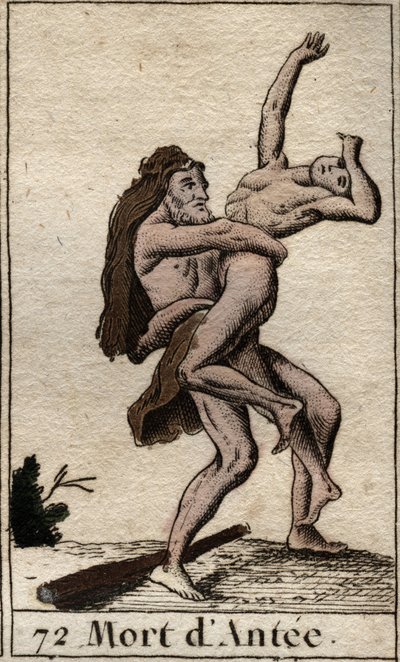Representation of Hercules Terrassant Ante, King of Libya (Heracles (Hercules) killing Antaeus with a bearhug) From “Mythology of Youth “” by Pierre Blanchard 1803. av French School