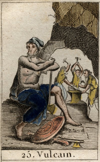 Representation of Vulcan, god of fire, forge and volcanoes. (Vulcan, god of fire and volcanoes). From “Mythology of Youth” by Pierre Blanchard 1803. av French School