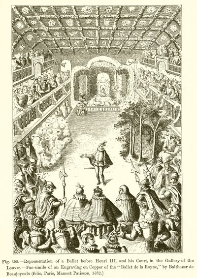 Representasjon av en ballett for Henri III og hans domstol, i Louvre-galleriet av French School