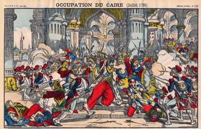 Representasjon av opprøret til innbyggerne i Kairo mot den franske okkupasjonen ledet av Bonaparte 21. oktober 1798. Epinal avbildning av French School