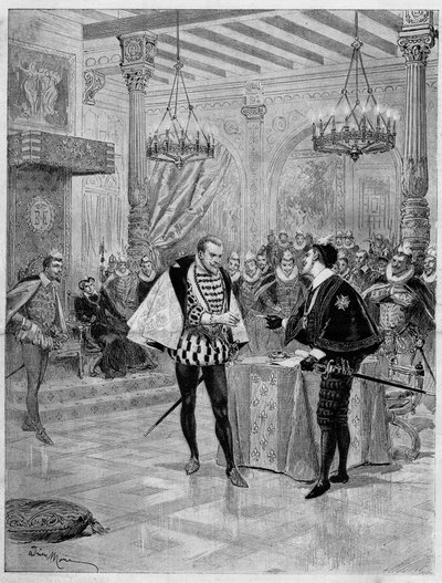 Representation theatrale : scene du IVeme acte de ""Henri III et sa cour