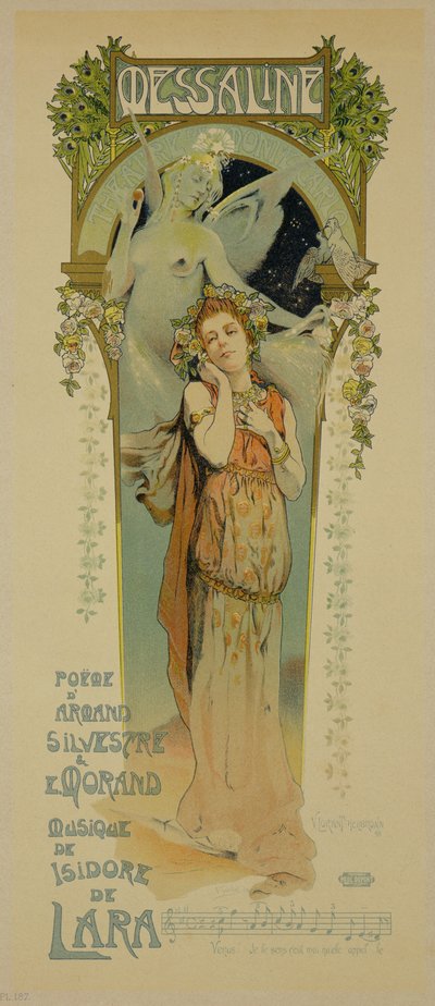 Reproduksjon av en plakat som reklamerer for operaen Messaline, Casino de Monte Carlo, 1898 av French School