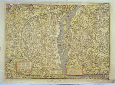 Reproduksjon av Basel-kartet over Paris, opprinnelig produsert i 1552-59 av French School