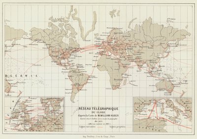 Globe Telegraph Network (litho i farger) av French School