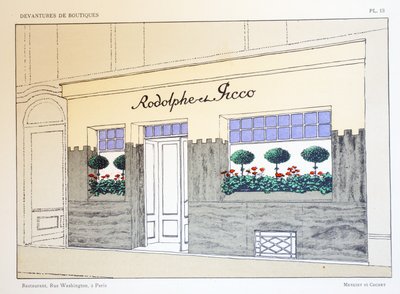 Restaurant, tallerken 13, illustrasjon fra Devantures de Boutiques av Louis-Pierre Sezille, Paris, 1927 av French School