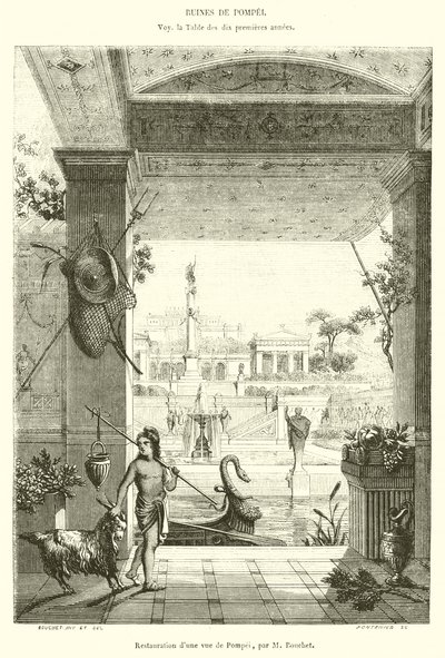 Restaurering av utsikt over Pompei (gravering) av French School