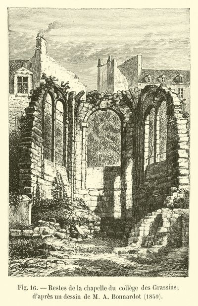 Rester av kapellet til College des Grassins; etter en tegning av MA Bonnardot, 1850 av French School