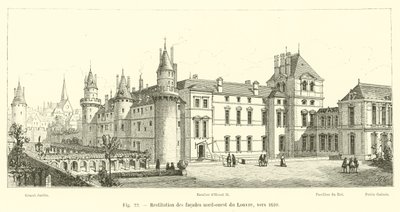 Rekonstruksjon av de nordvestlige fasadene til Louvre, rundt 1610 av French School