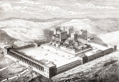 Restaurert andre tempel som erstattet Salomos tempel, Jerusalem, fra Les Merveilles de la Science, publisert 1870 av French School