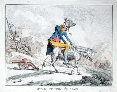 Return of Two Emigrants (farget gravering) av French School