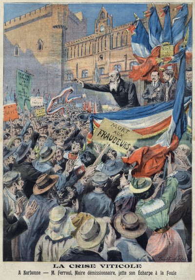 Vinmarksopprøret i Sør-Frankrike i 1907 (trykk) av French School