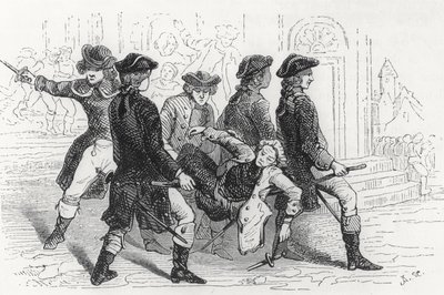 Opprør i Rennes, såret gentleman, illustrasjon fra Bretagne og Vendee, History of the Revolution in the West av Pitre-Chevalier (1812-63) utgitt av W. Coquebert 1845-48 av French School