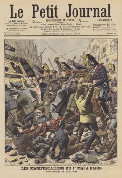 Opptøyer i Paris på 1. mai (fargelitografi) av French School