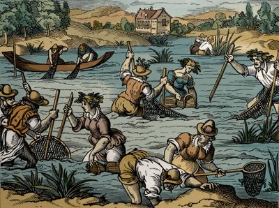 Elvefiske, fra 1584 (gravering) av French School