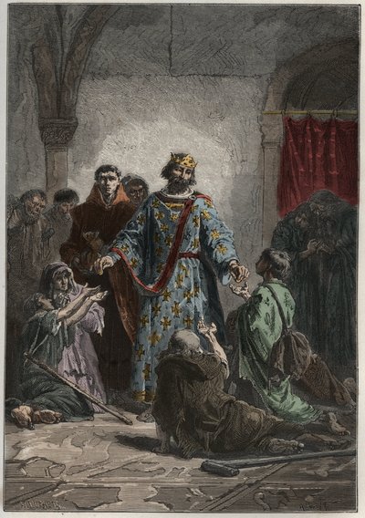 Robert II den fromme (972-1031), capetisk konge av Frankrike i 996-1031, hadde en vennlig følelse for de svake og fattige - gravering fra "" L