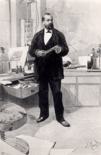 Robert Koch (1843-1910) i laboratoriet hans, fra Le Monde Illustre, 29. november 1890 av French School