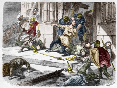 Robert the Fort døde (ca. 815-866), hertug av Frankrike, under slaget ved Brissarthe, i 866, og motarbeidet francene til en hær som kombinerte bretonsk og viking. Gravering i "" Histoire De France En Cent-malerier av Paul Lehugeur "" 1891 av French School