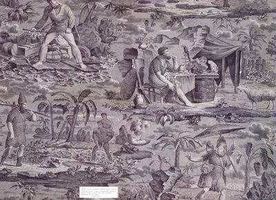 Robinson Crusoe, fra et design av F. Pieters, ca. 1815-20 (rulletrykt bomull) av French School