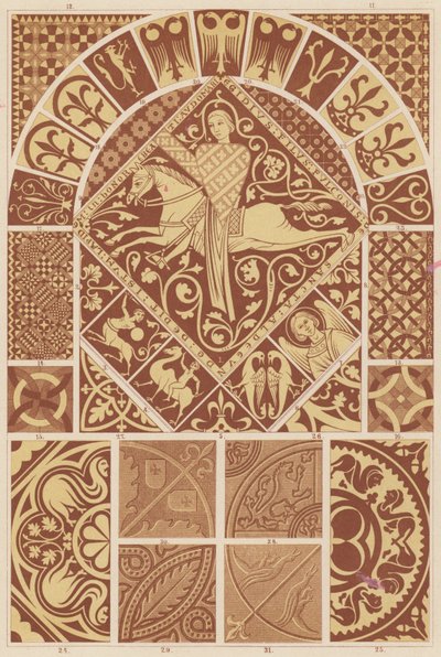 Romersk-gotisk kunst (farge litho) av French School