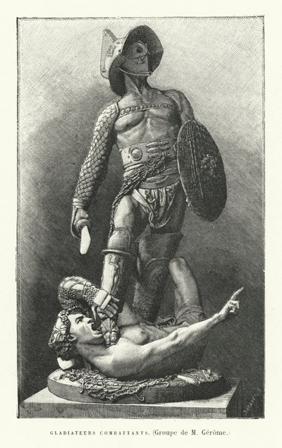 Romerske gladiatorer som kjemper (gravering) av French School