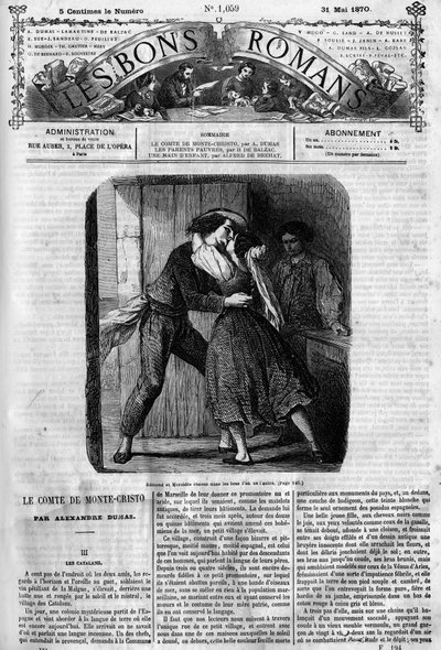 Romersk serie: "" Greven av Monte Cristo"" (Monte-Cristo) av Alexandre Dumas (1802-1870). Sexscene mellom Edmond Dantes og Mercedes. Gravering i "" Les bons romances"" av French School