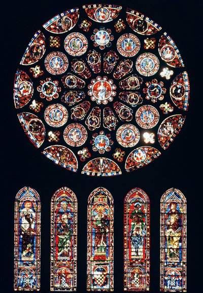 Rose og lansettvinduer fra sydveggen, ca.1224 av French School