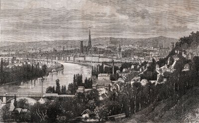 Rouen - Seine-Maritime - gravering i "La France illustree: geografi, historie, statistisk administrasjon" av V.A. Malt-brun. 1884 av French School
