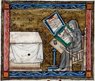 Royal 14 E. III, f.6v Skriverkopiering fra en kopi, illustrasjon fra 
