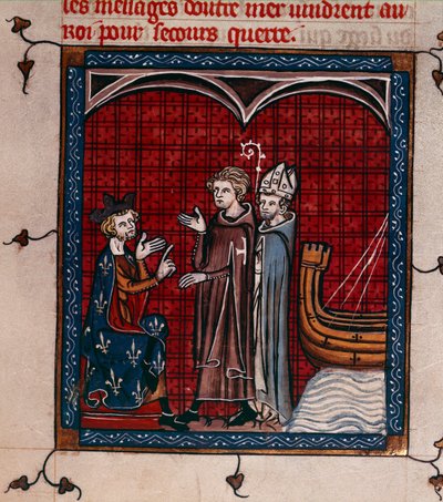 Royal 16 G. VI, f.337 kong Filip II og patriark, illustrasjon fra 