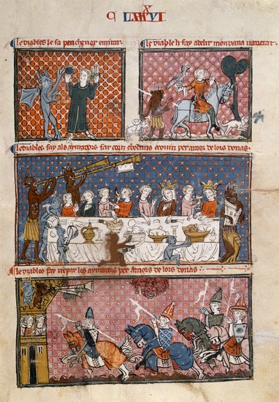 Royal 19 C. I fol.204 Diabolic temptations, fra Le Breviari d