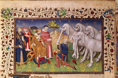 Royal 20 B. XX, fol.82v, Alexander gitt hvite elefanter, fra 