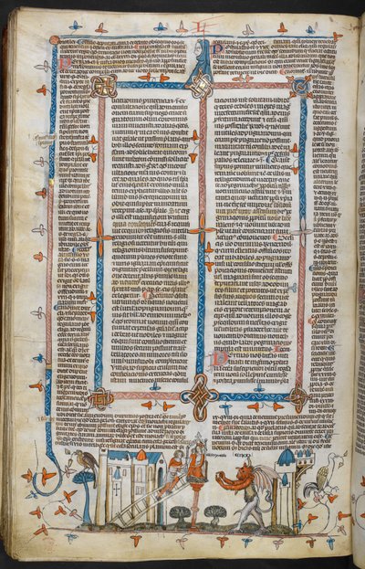 Royal MS 10 E IV, f.209v, The Painter and the Devil, fra Decretals of Gregory IX med glans av Bernard av Parma (