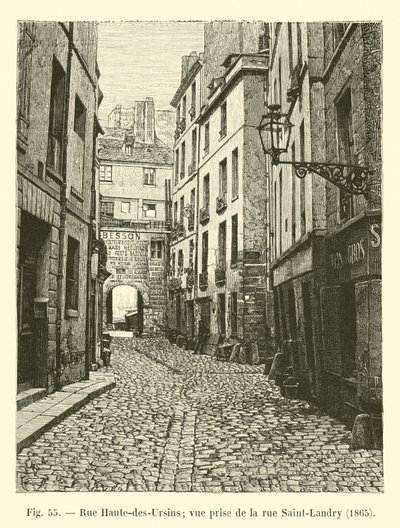 Rue Haute-des-Ursins; utsikt tatt fra rue Saint-Landry, 1865 av French School
