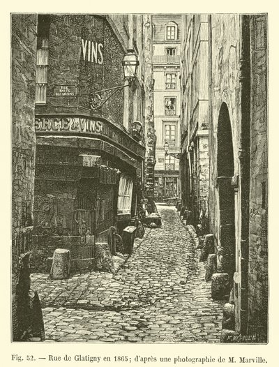 Rue de Glatigny i 1865; fra et fotografi av M Marville av French School