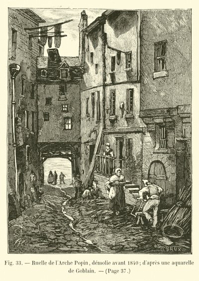 Ruelle de lArche Popin, revet før 1840; etter en akvarell av Goblain av French School