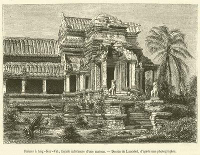 Ruiner ved Angkor-Vat, indre fasade av et hus (gravering) av French School
