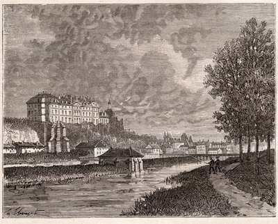 Sable-sur-Sarthe (Sable sur Sarthe) - gravering i "La France illustree: geografi, historie, statistisk administrasjon" av V.A. Malt-brun. 1884 av French School