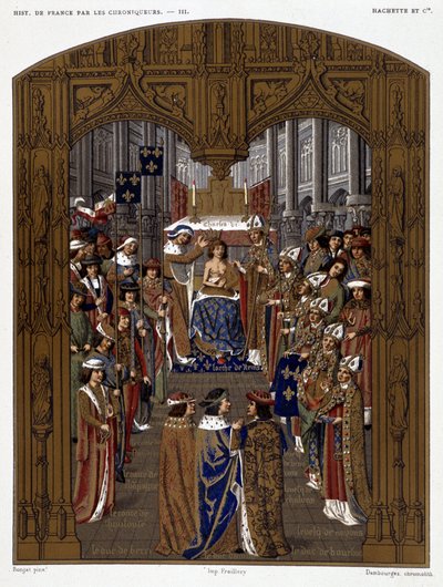 Kroningen av Karl VI (1380) - i «Krønikerne av Frankrikes historie fra opprinnelsen til det 16. århundre» av Mme de Witt, Paris av French School