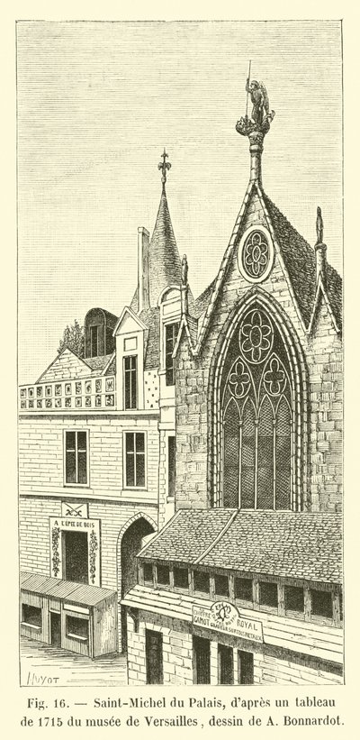 Saint-Michel du Palais, etter et maleri fra 1715 i Versailles-museet, tegning av A Bonnardot av French School