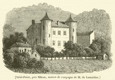 Saint-Point, nær Macon, landsted til Madame de Lamartine (gravering) av French School