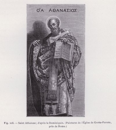 Sankt Athanasius; etter Dominichino, malerier av kirken Grotta-Ferrata, nær Roma (gravering) av French School