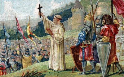 Sankt Bernard av Clairvaux (San Bernardo di Chiaravalle) forkynte det andre korstoget i nærvær av kong Louis VII og dronning Alienor av Aquitaine og Abbe Suger, i Vezelay i Burgund 31. mars 1146. (St. Bernard forkynner det andre korstoget i Vez av French School
