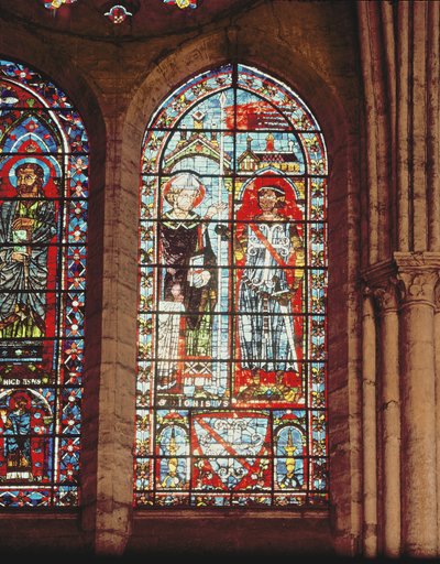 Saint Denis gir oriflamme til Clement, Marechal de Metz av French School