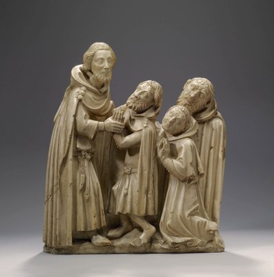Saint Elzear av Sabran helbreder tre spedalske, ca. 1373 (alabast) av French School