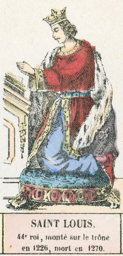Saint Louis, 44. konge, besteg tronen i 1226, døde i 1270 (farget gravering) av French School