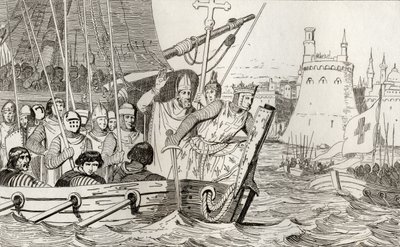 Saint Louis IX (1214-70) leder troppene sine i kamp, fra 